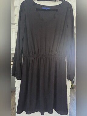 Apt. 9 Black Lined Long-Sleeve Elastic Waist Scallop Neck Dress